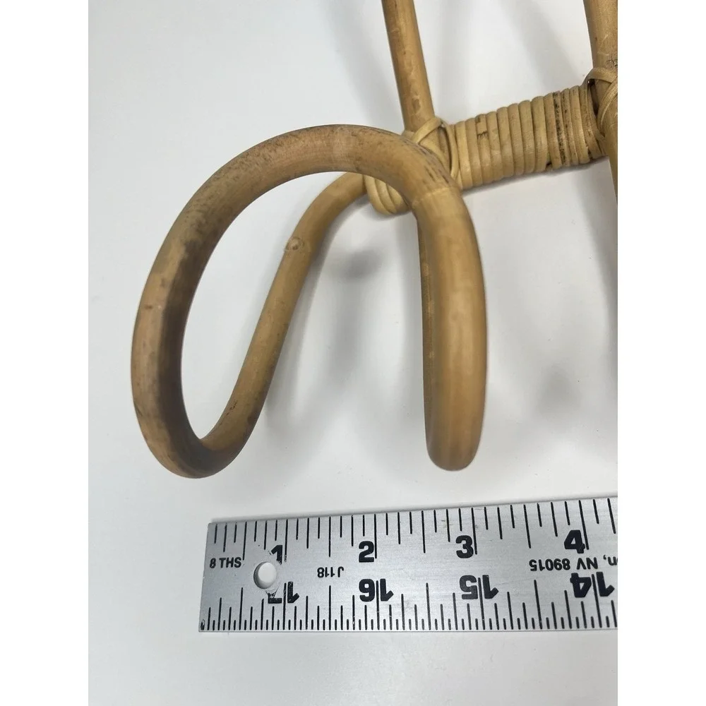 Rattan Coat Rack Wall Mounted 4 Hooks Curved Multi Use‎ Natural Lightweight Boho